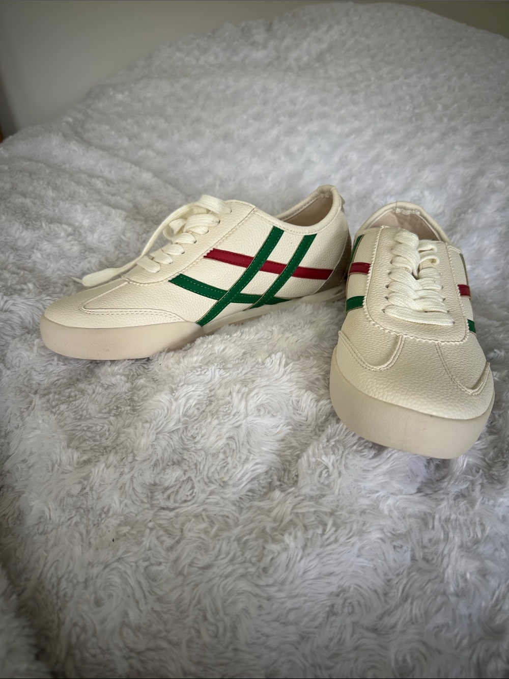 Cream Sneakers with Green & Red Accents